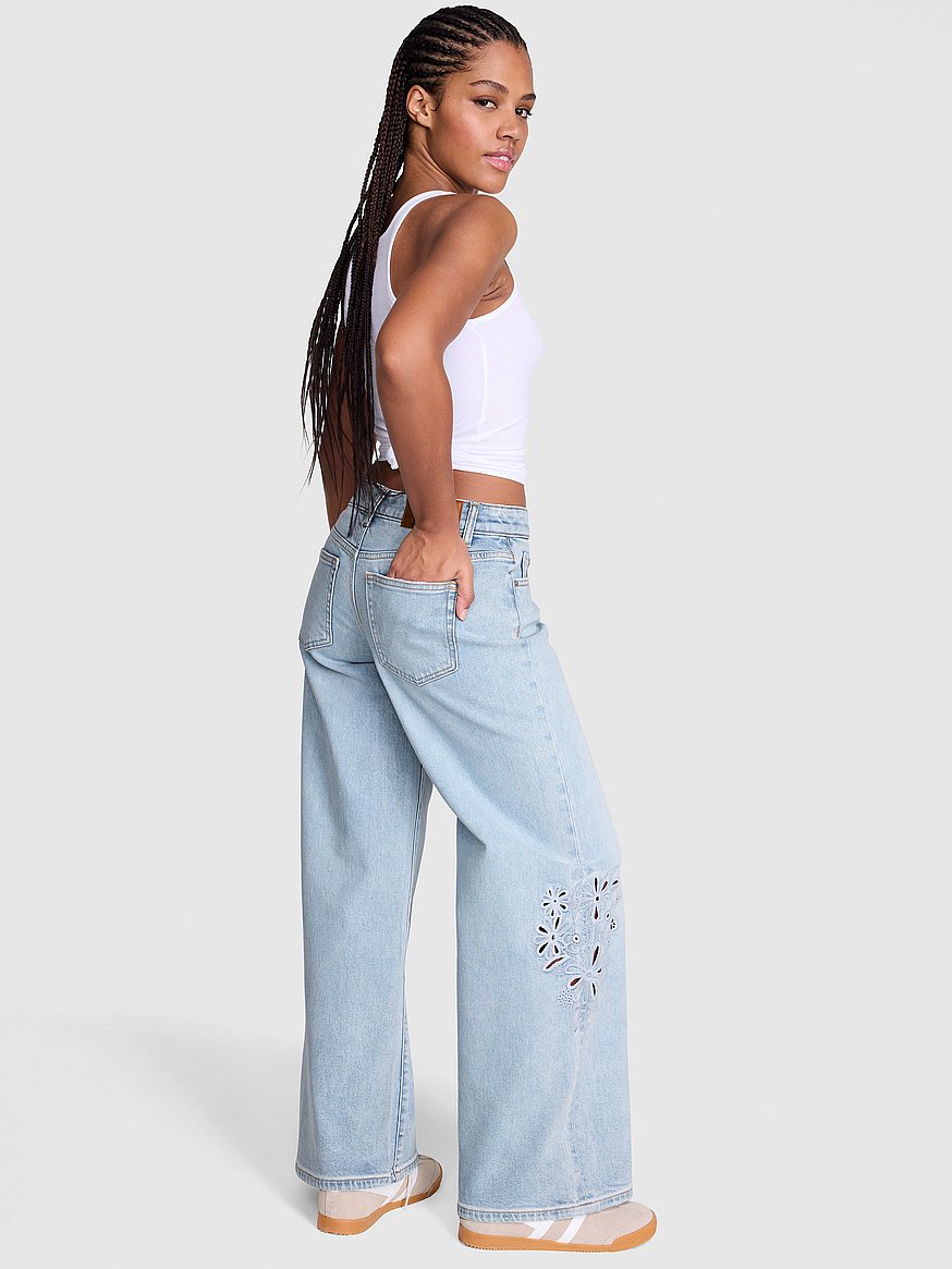 denim by pink mid rise baggy wide leg jeans denim by pink mid rise baggy wide leg jeans