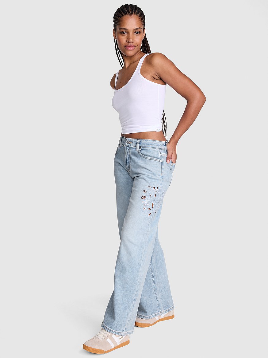 denim by pink mid rise baggy wide leg jeans denim by pink mid rise baggy wide leg jeans