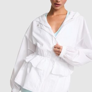 Home lightweight woven ruffle hooded jacket