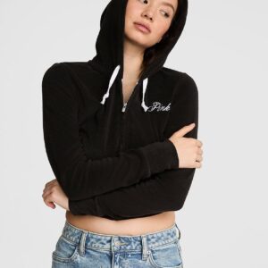 terry full zip cover up hoodie