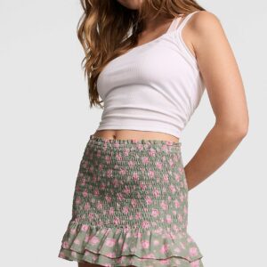 flirty fit smocked mini skirt
