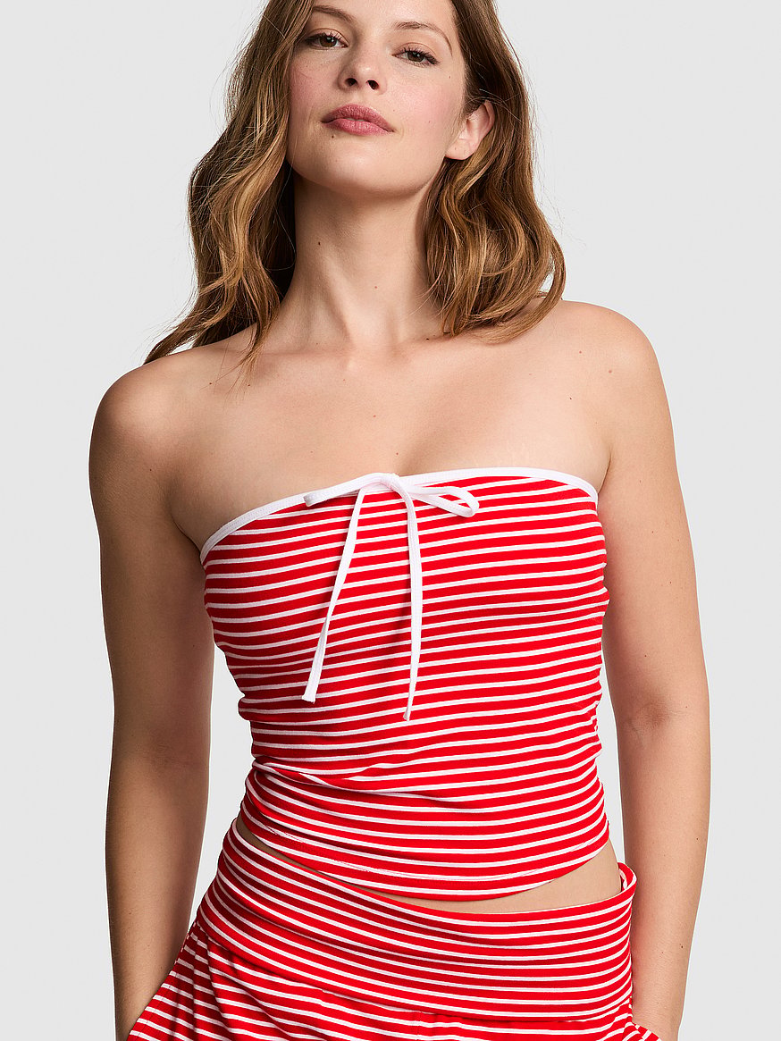 all day cotton™ ruched front tie tube top all day cotton™ ruched front tie tube top