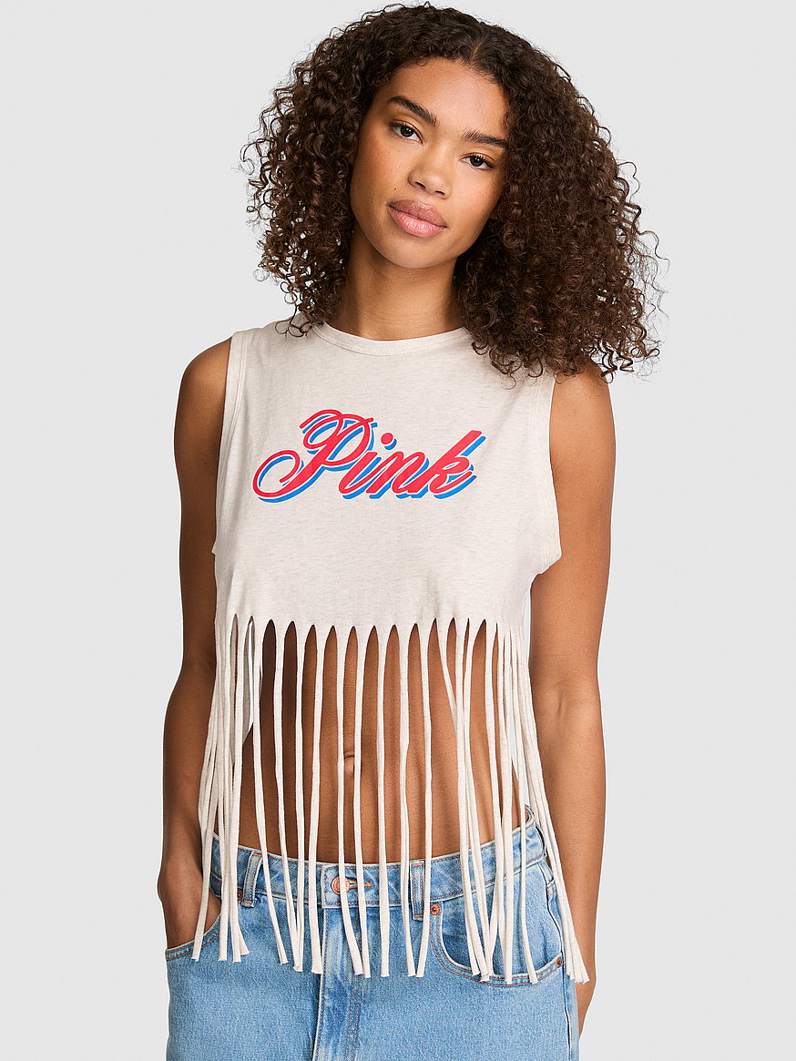 campus cotton™ retro fringe tank top campus cotton™ retro fringe tank top