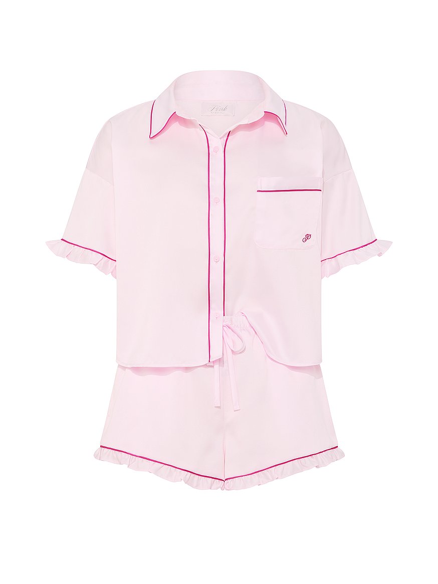 grwpink™ satin short sleeve and shorts pajama set grwpink™ satin short sleeve and shorts pajama set