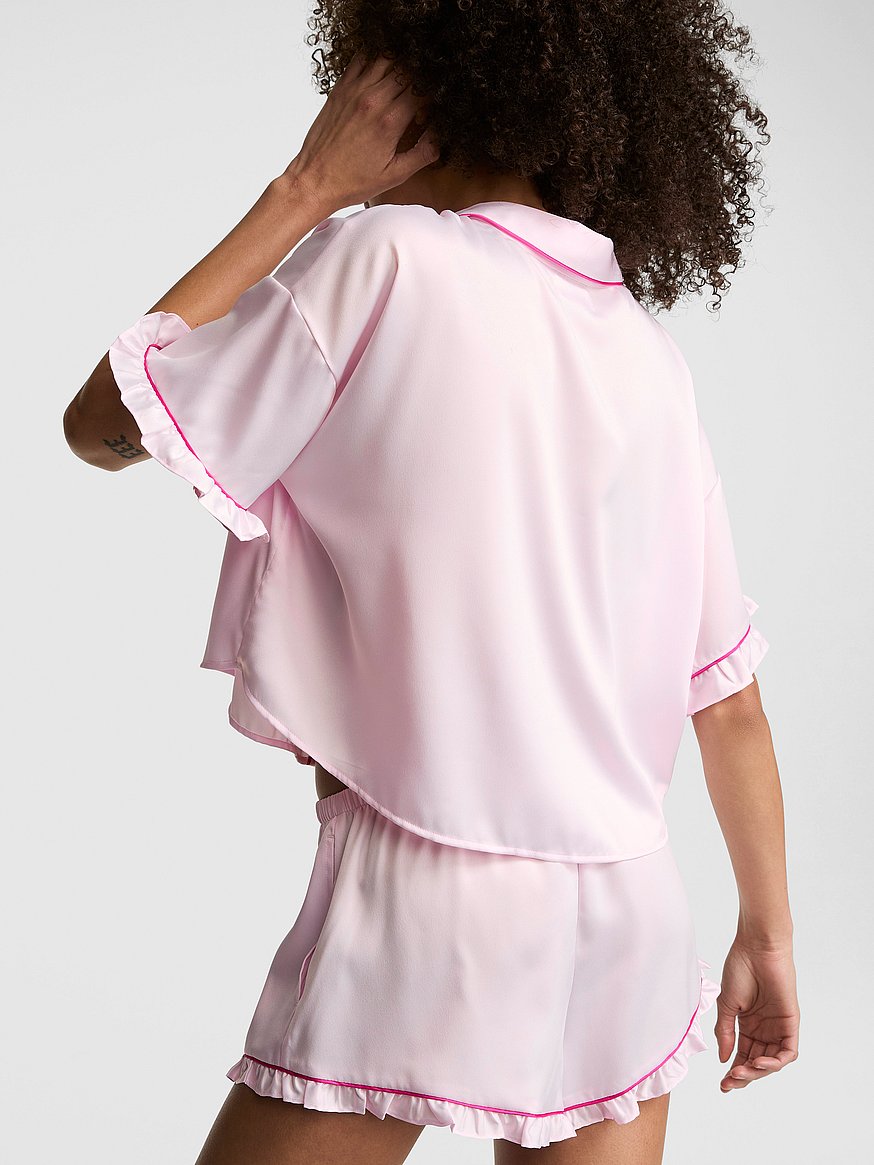 grwpink™ satin short sleeve and shorts pajama set grwpink™ satin short sleeve and shorts pajama set