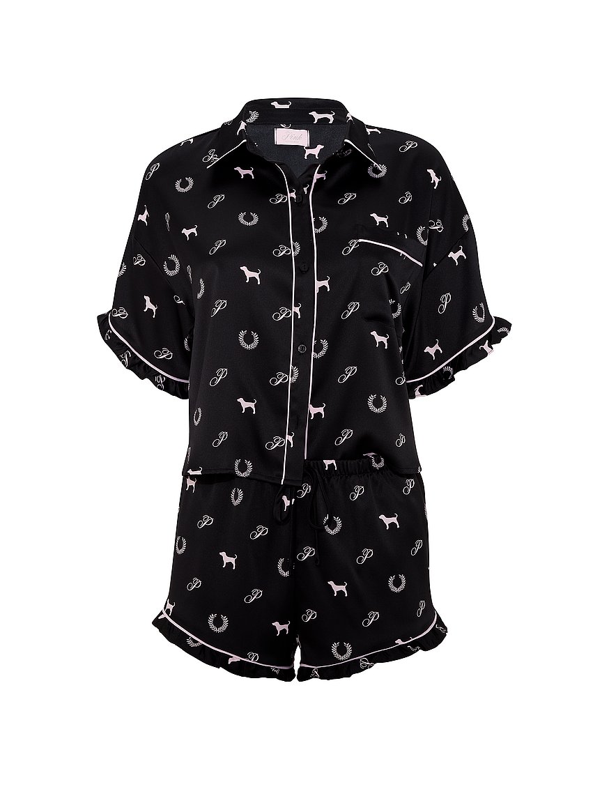 grwpink™ satin short sleeve and shorts pajama set grwpink™ satin short sleeve and shorts pajama set