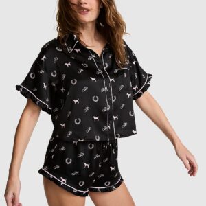 grwpink™ satin short sleeve and shorts pajama set