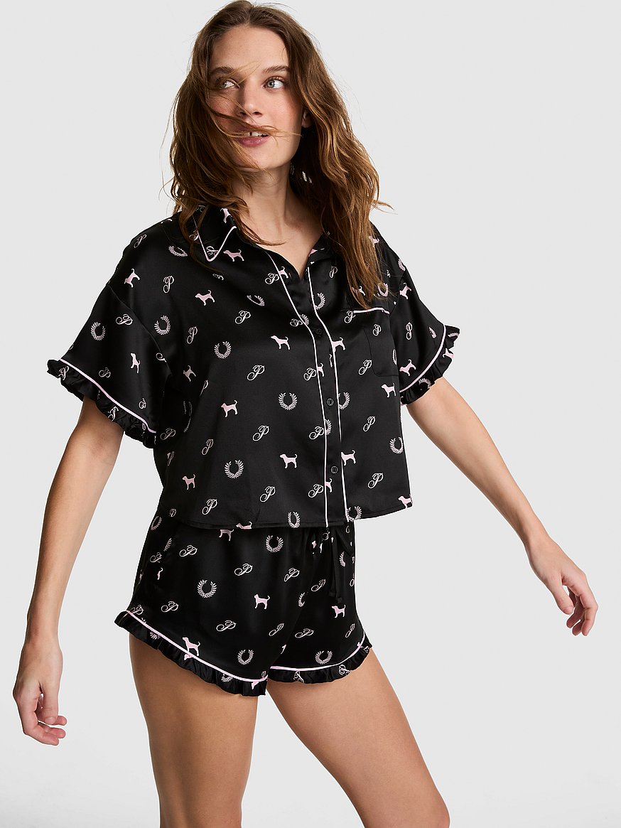 grwpink™ satin short sleeve and shorts pajama set grwpink™ satin short sleeve and shorts pajama set