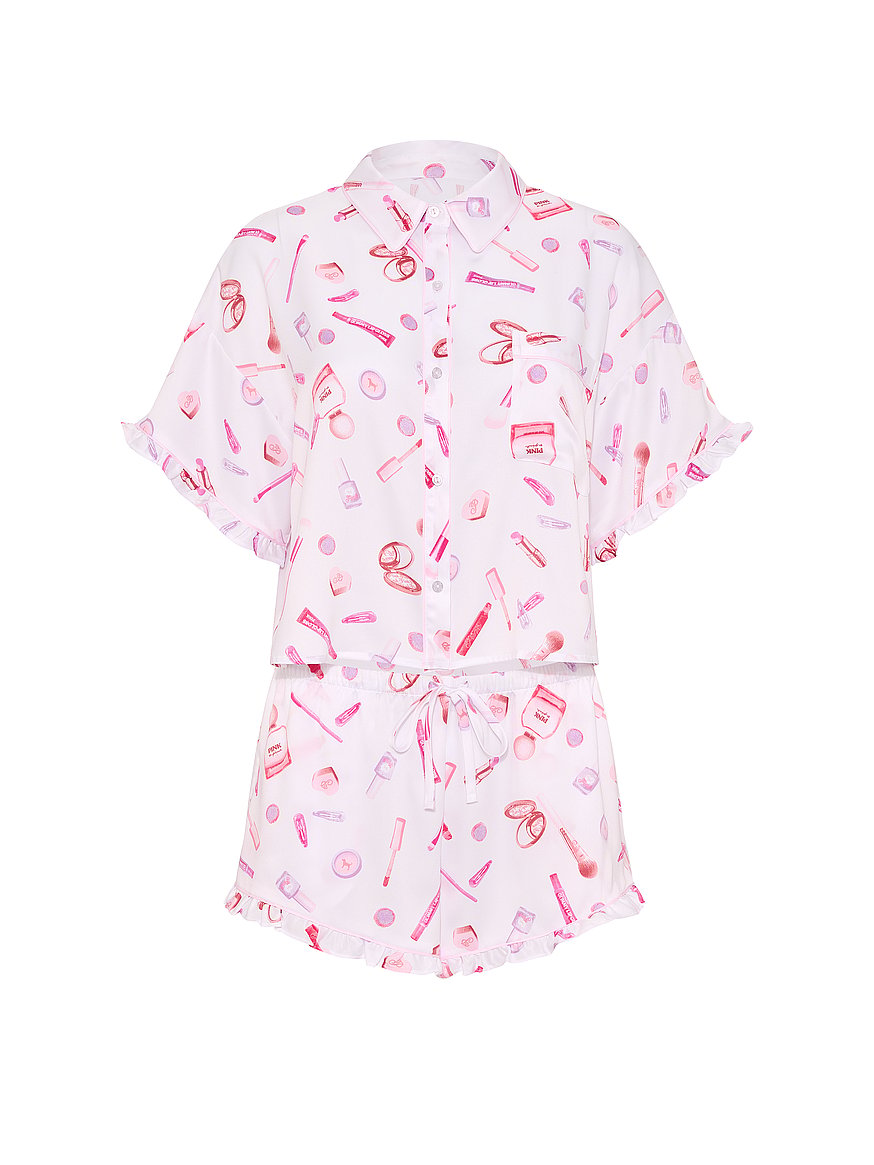 grwpink™ satin short sleeve and shorts pajama set grwpink™ satin short sleeve and shorts pajama set