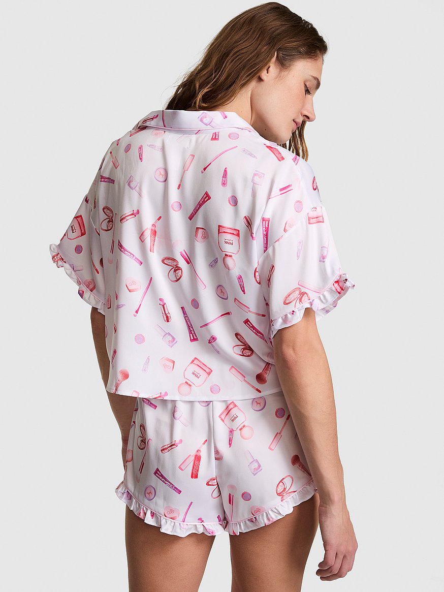 grwpink™ satin short sleeve and shorts pajama set grwpink™ satin short sleeve and shorts pajama set