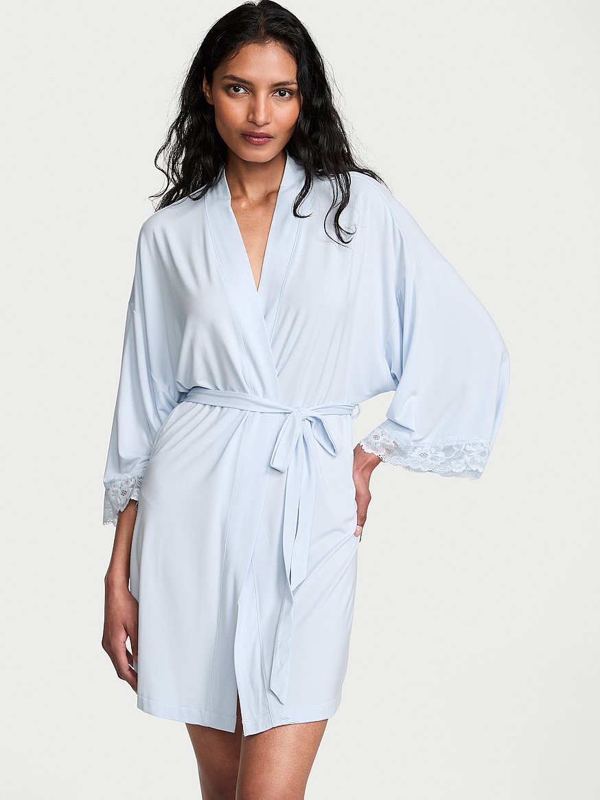 sosoft™ modal lace trim bridal short robe sosoft™ modal lace trim bridal short robe
