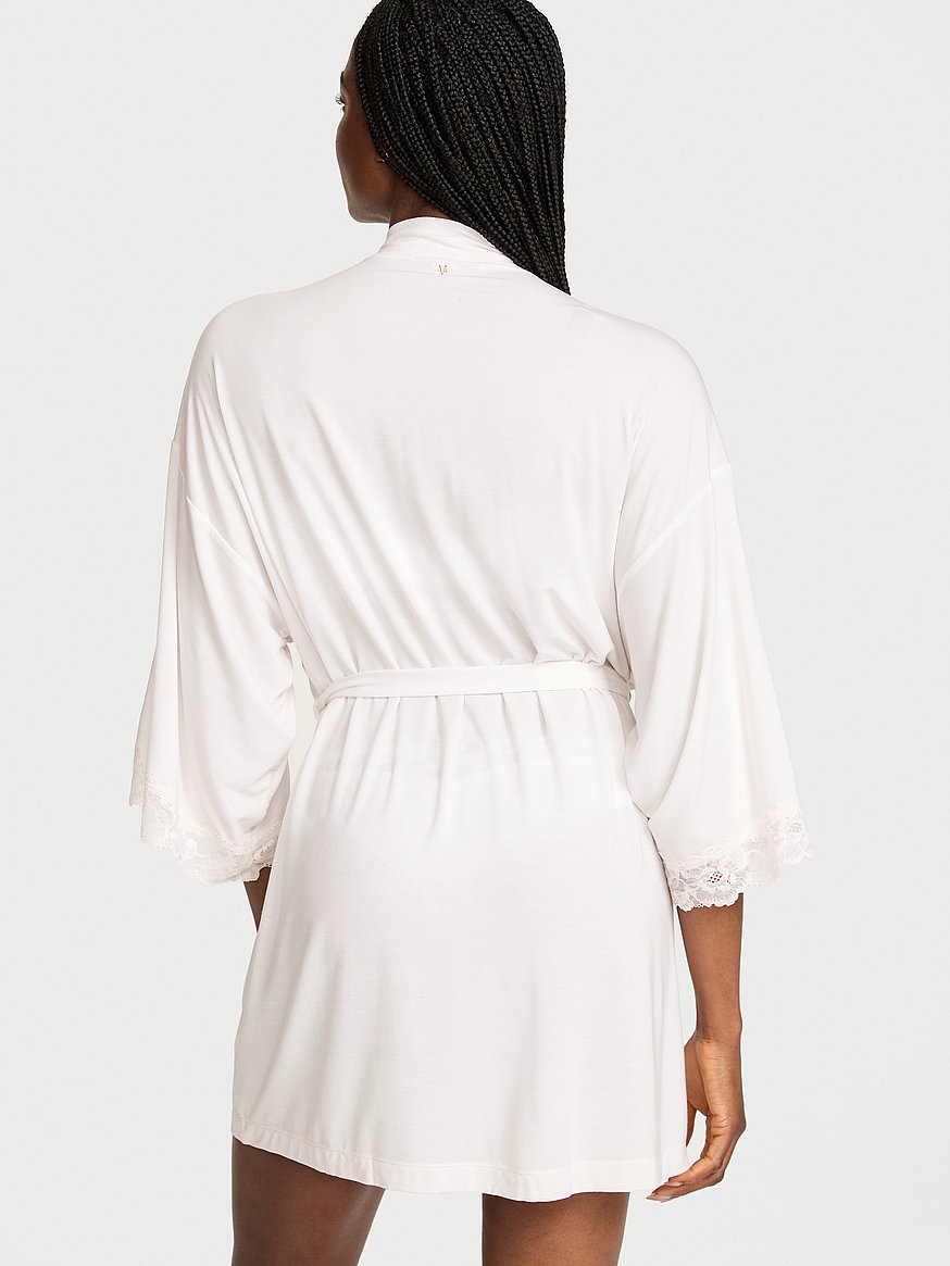 sosoft™ modal lace trim bridal short robe sosoft™ modal lace trim bridal short robe