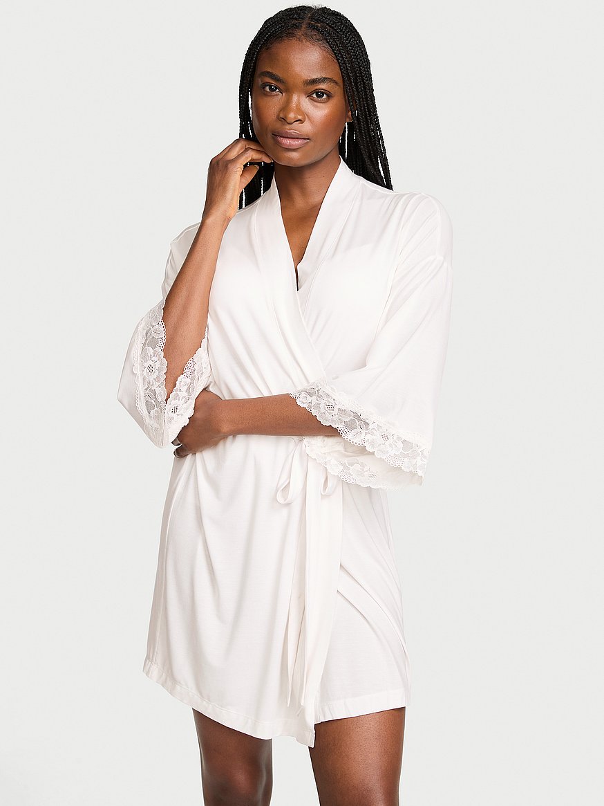 sosoft™ modal lace trim bridal short robe sosoft™ modal lace trim bridal short robe