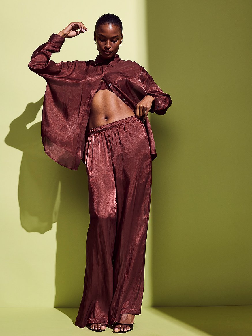 luxe sheer satin wide leg pant luxe sheer satin wide leg pant