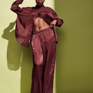 Home luxe sheer satin button front shirt