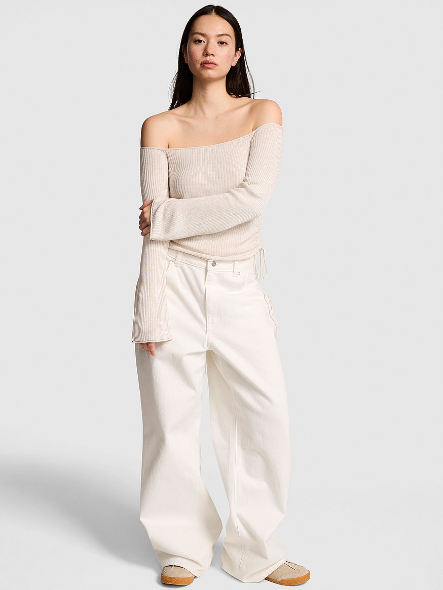side ruched off the shoulder sweater side ruched off the shoulder sweater