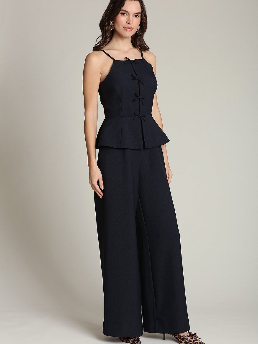 bow front peplum wide leg jumpsuit bow front peplum wide leg jumpsuit