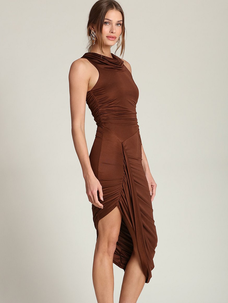 draped body con cowl neck dress draped body con cowl neck dress