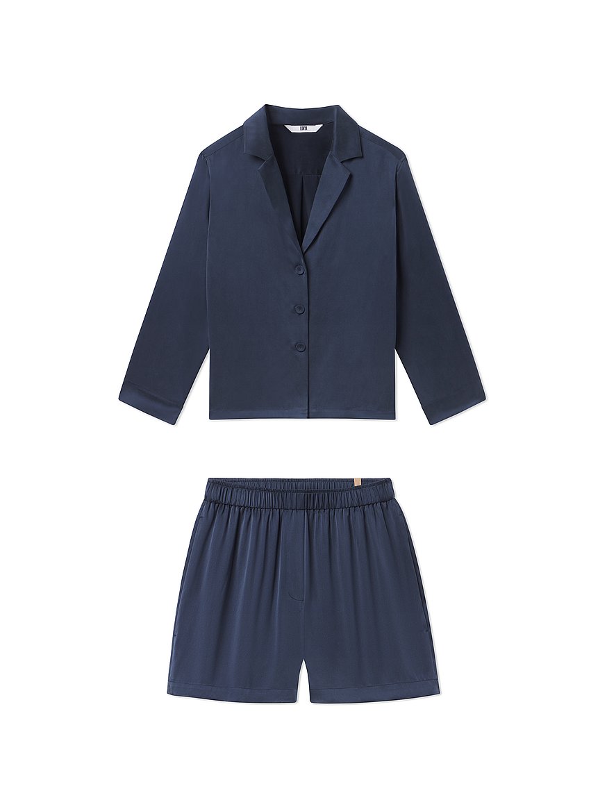 washable silk button up long sleeve short set washable silk button up long sleeve short set
