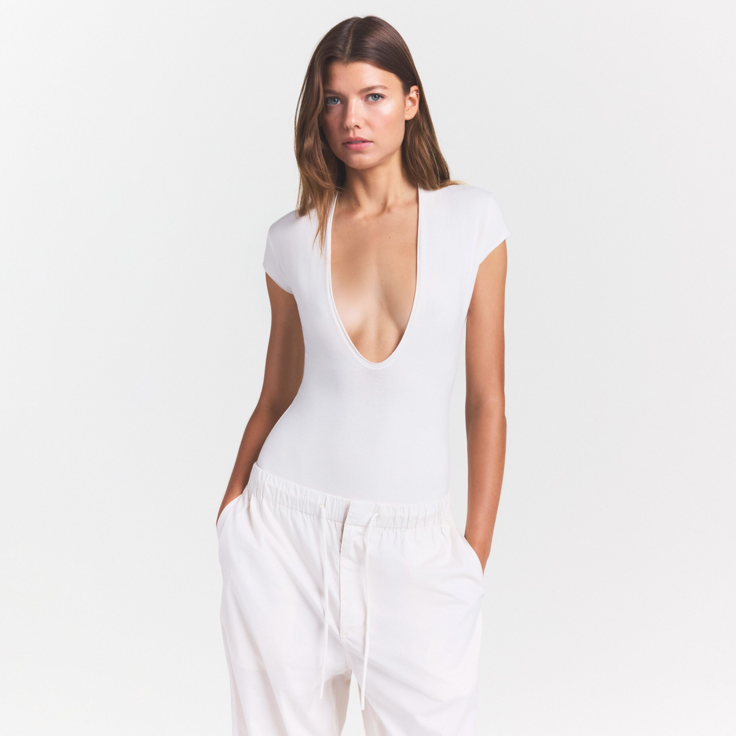 cotton jersey deep plunge bodysuit cotton jersey deep plunge bodysuit