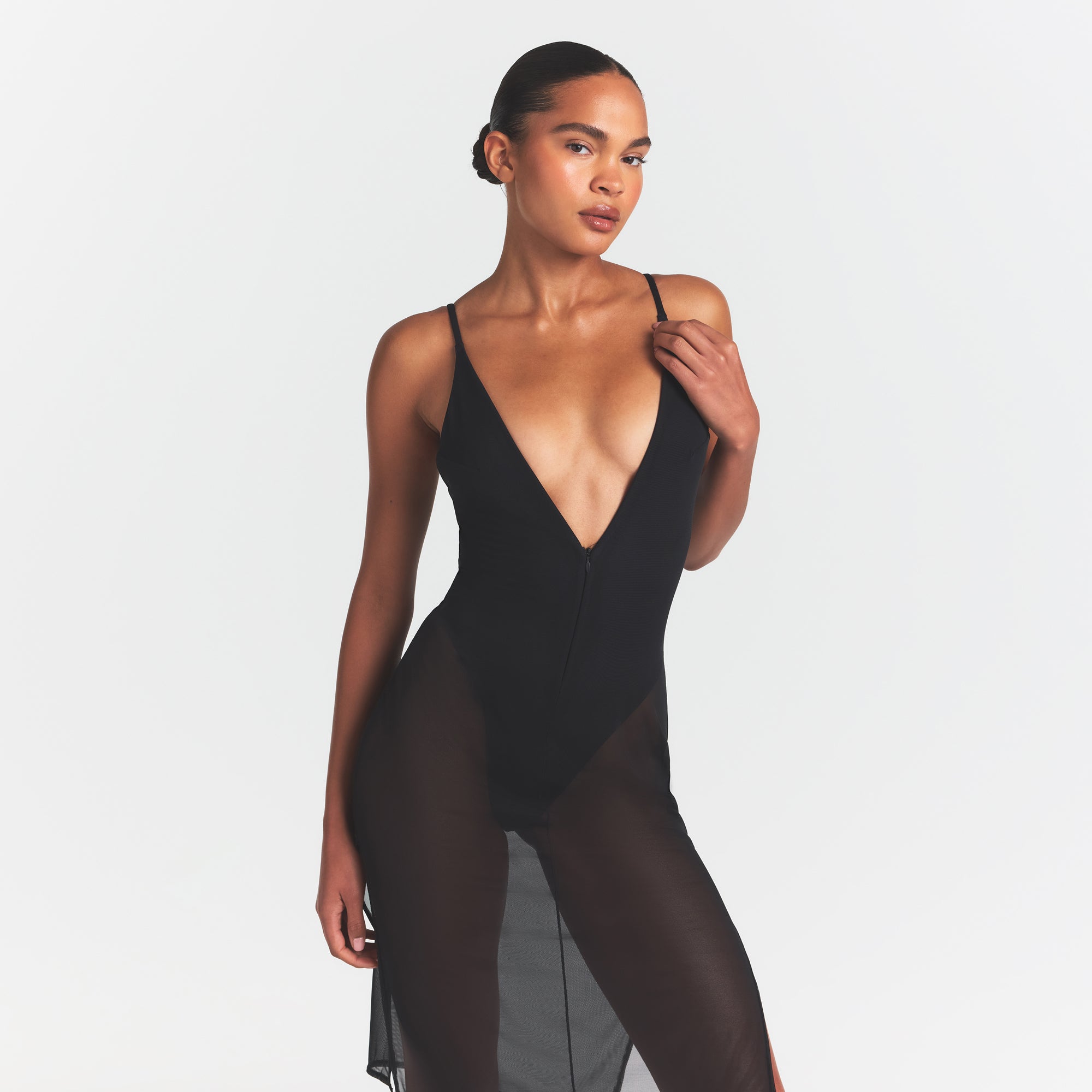 skims body mesh plunge midi dress skims body mesh plunge midi dress
