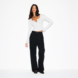 cotton rib scoop neck henley