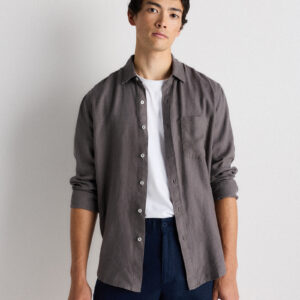 100% european linen relaxed long sleeve pocket shirt