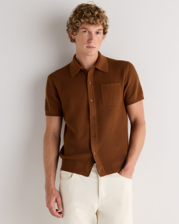 100% organic cotton mesh stitch button up sweater polo
