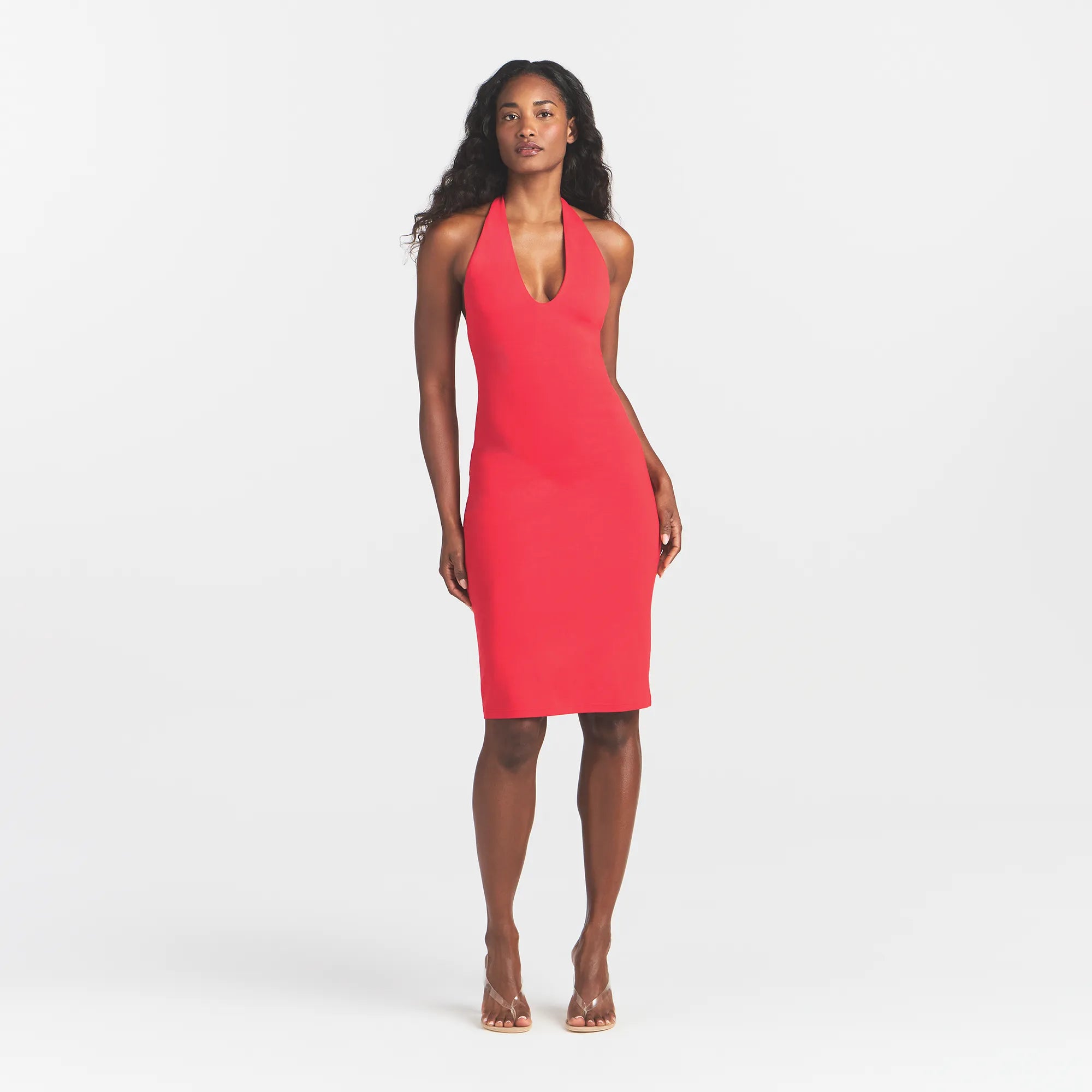 smooth layers plunge halter midi dress smooth layers plunge halter midi dress