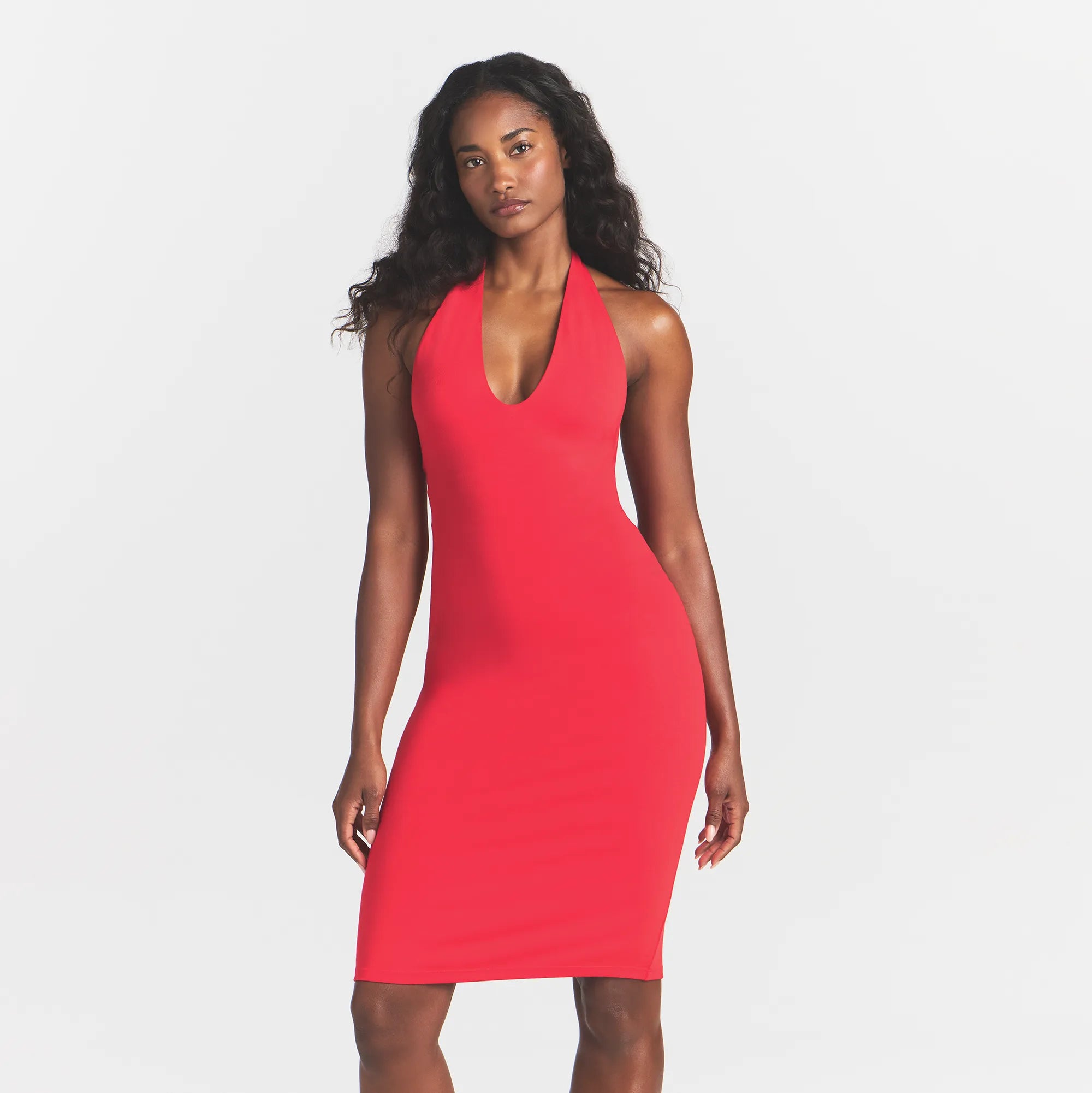 smooth layers plunge halter midi dress smooth layers plunge halter midi dress