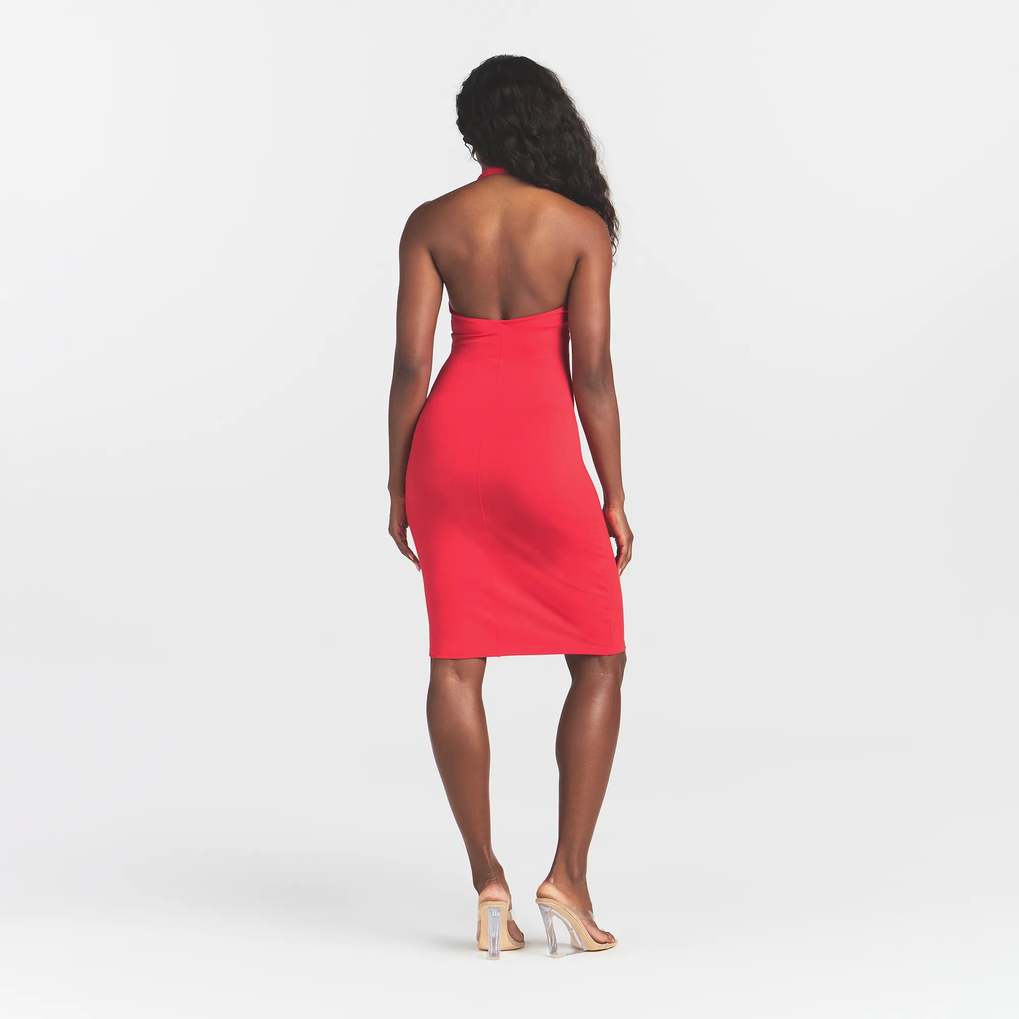 smooth layers plunge halter midi dress smooth layers plunge halter midi dress