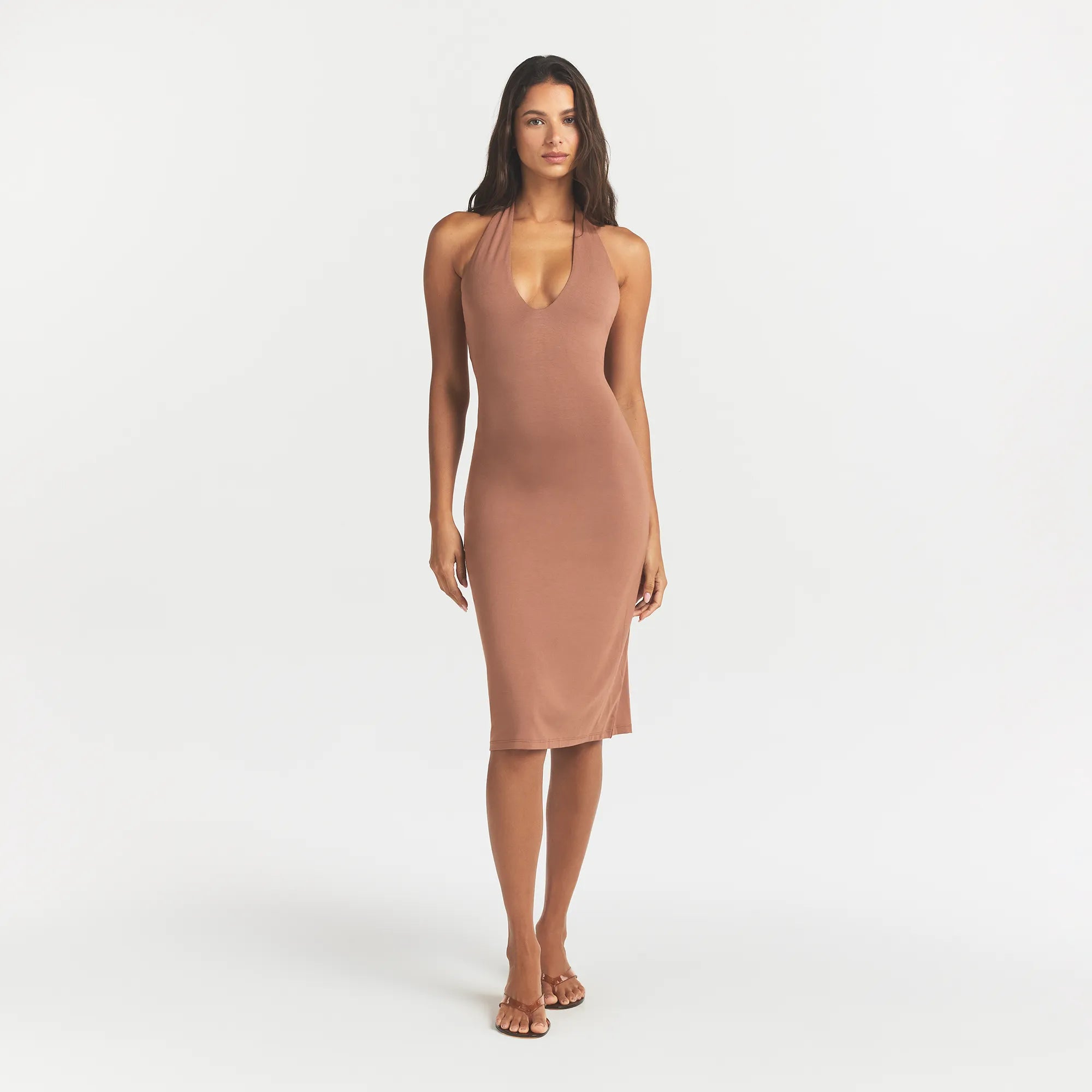 smooth layers plunge halter midi dress smooth layers plunge halter midi dress