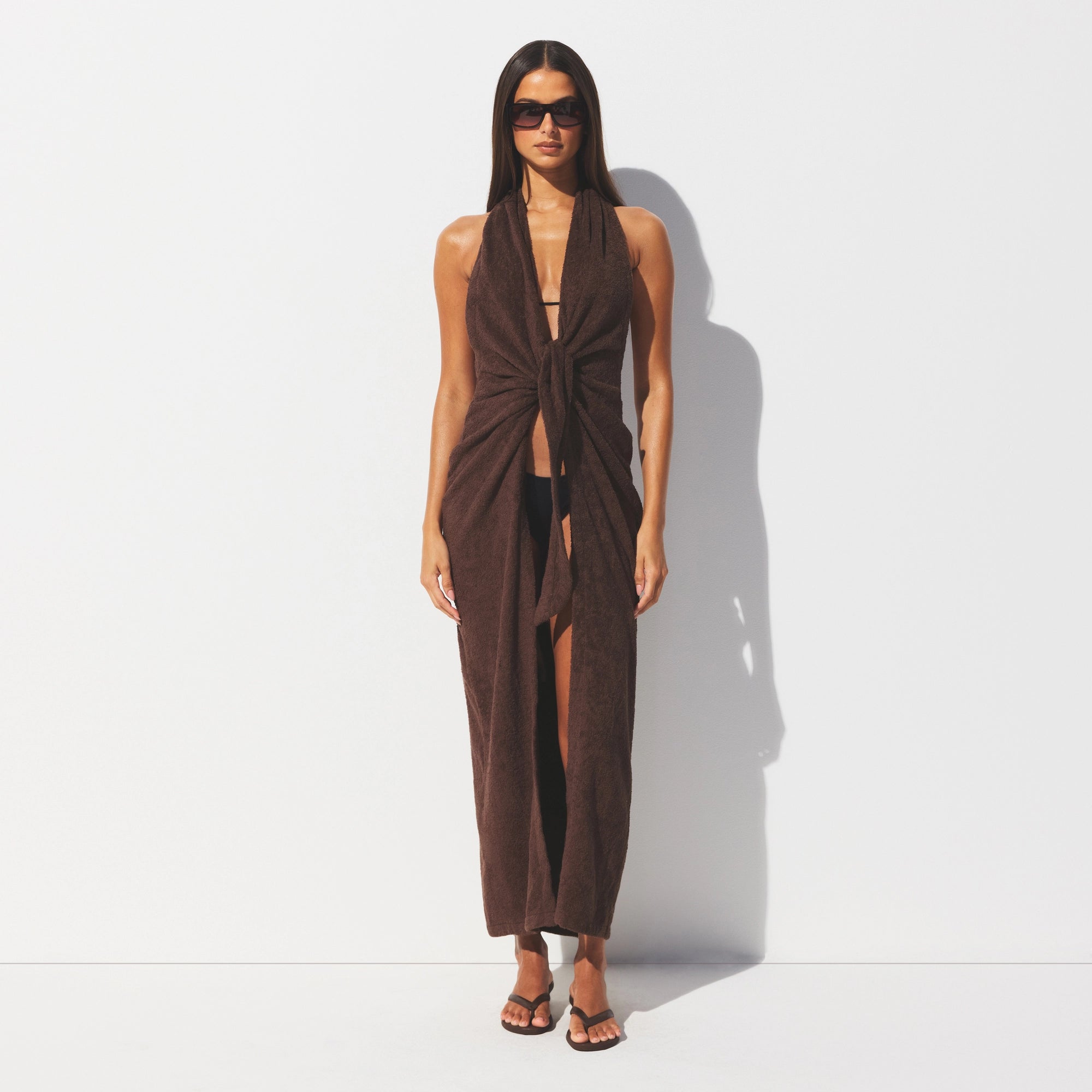 terry cover ups deep plunge halter wrap dress terry cover ups deep plunge halter wrap dress