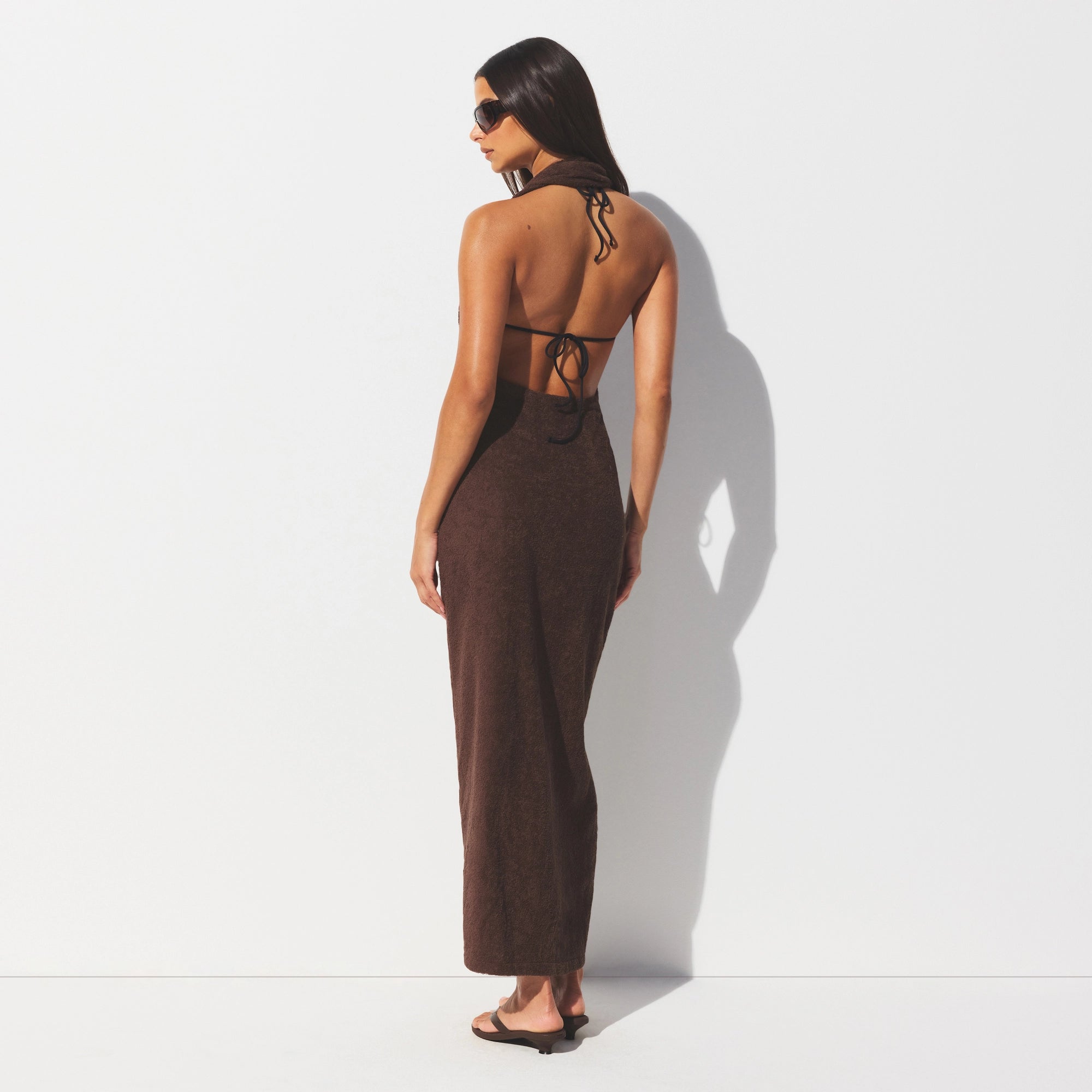 terry cover ups deep plunge halter wrap dress terry cover ups deep plunge halter wrap dress