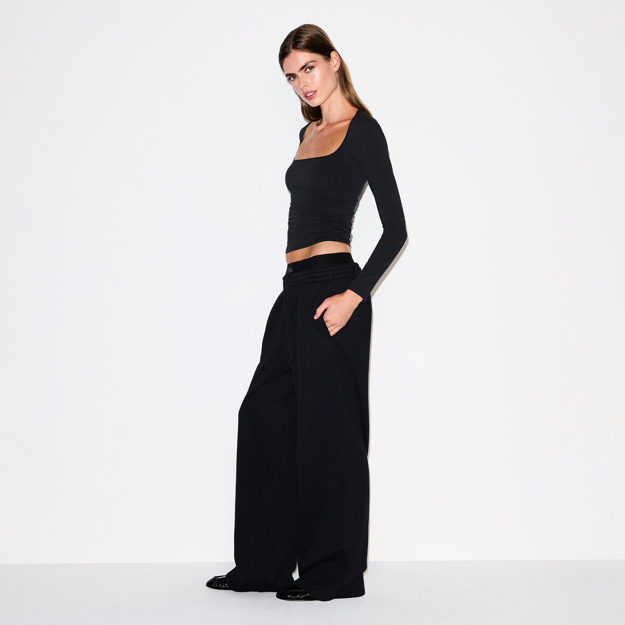 cotton fleece oversized double waistband pant cotton fleece oversized double waistband pant