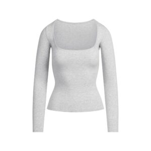cotton jersey scoop neck long sleeve top