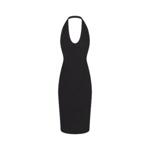 smooth layers plunge halter midi dress