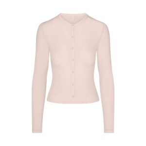 sheer modal cardigan with covered buttons
