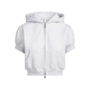 cotton fleece bubble sleeve cropped zip up