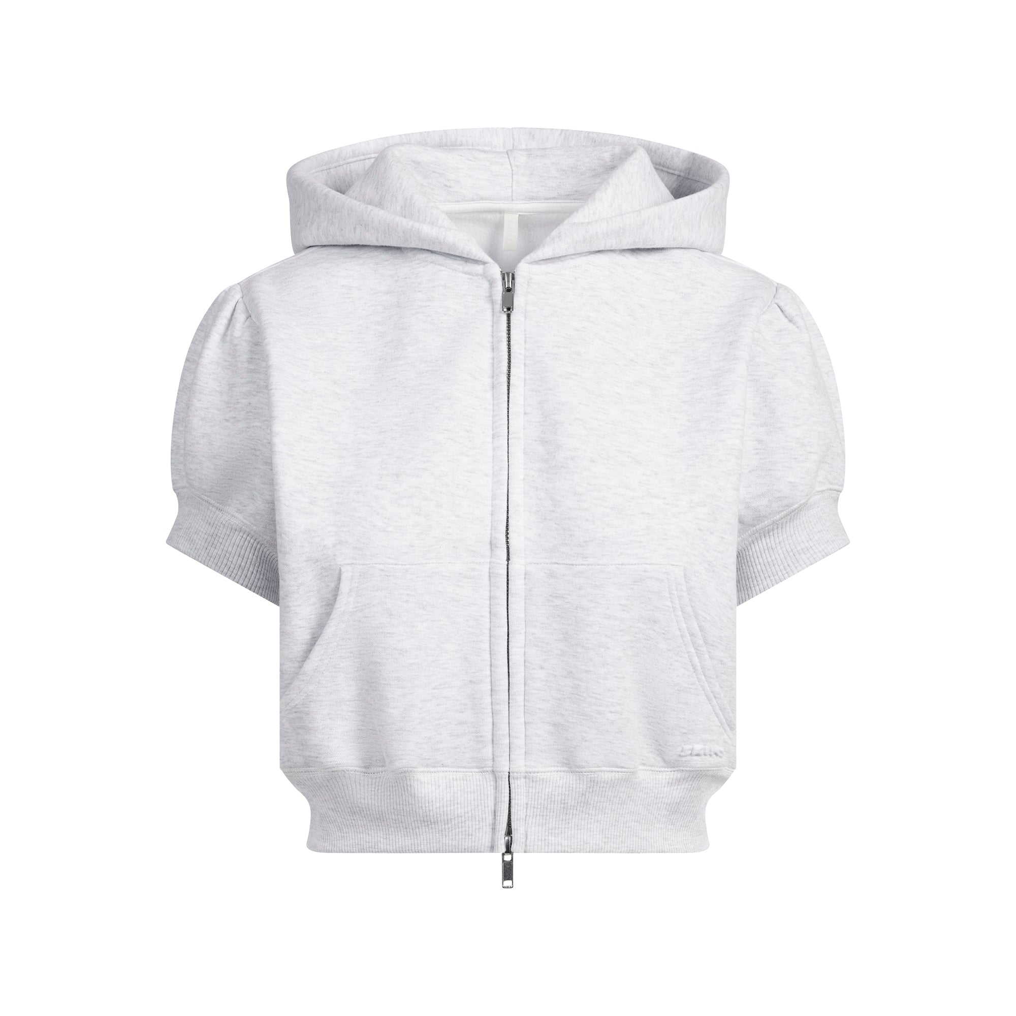 cotton fleece bubble sleeve cropped zip up cotton fleece bubble sleeve cropped zip up
