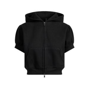 cotton fleece bubble sleeve cropped zip up
