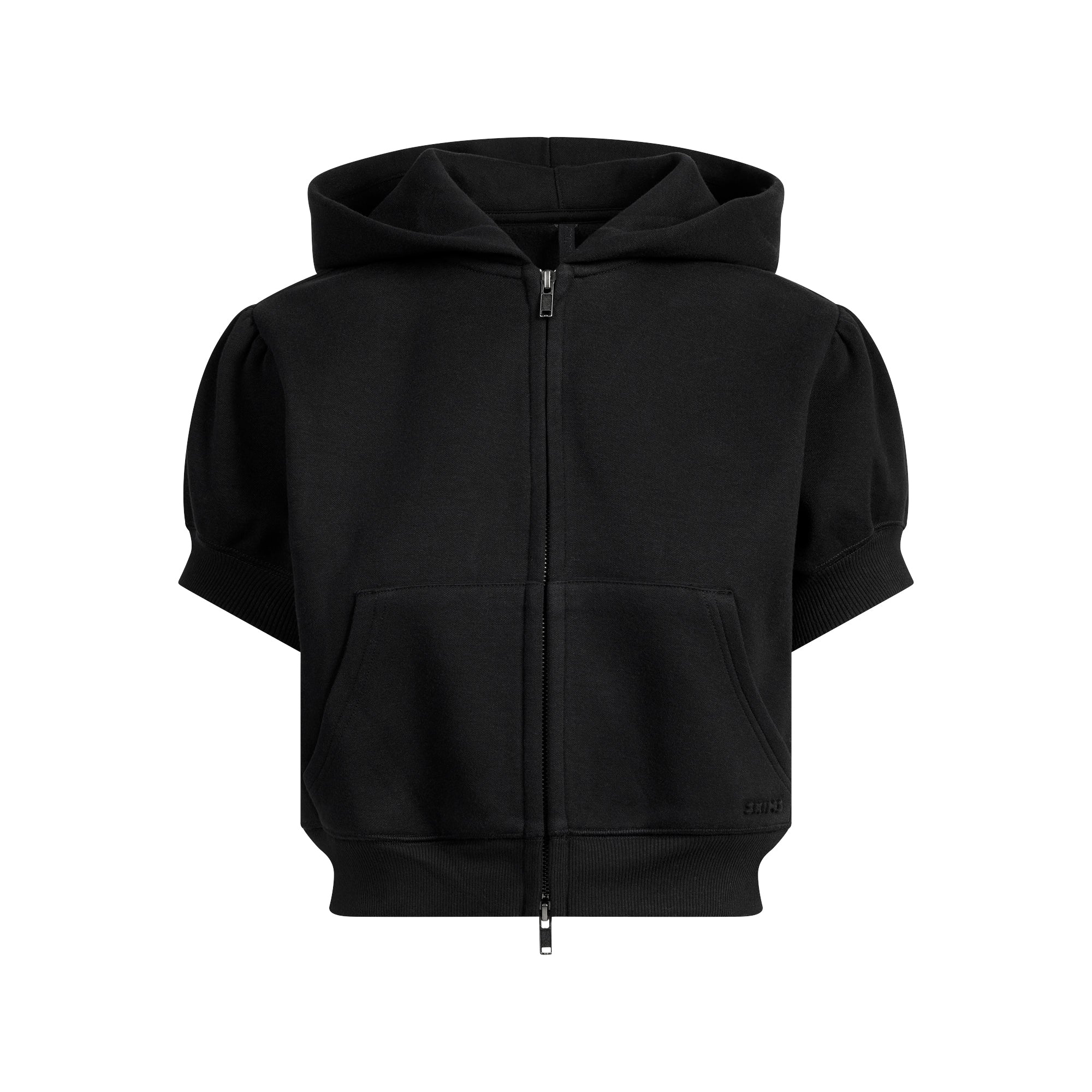 cotton fleece bubble sleeve cropped zip up cotton fleece bubble sleeve cropped zip up