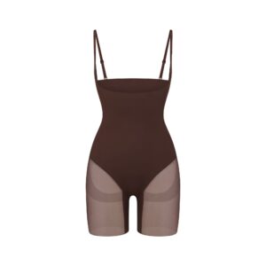 power mesh shapewear core sculpt open bust mid thigh bodysuit