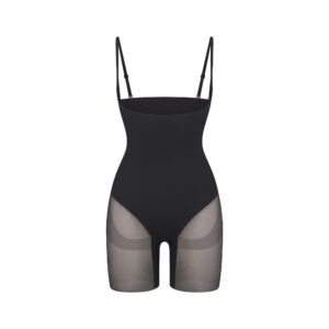 power mesh shapewear core sculpt open bust mid thigh bodysuit