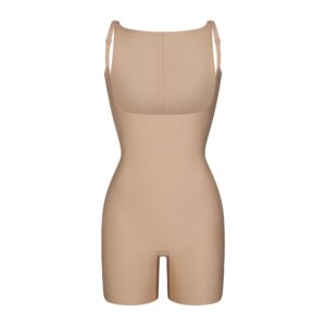 Home skims body core sculpt back smoothing open bust mid thigh bodysuit