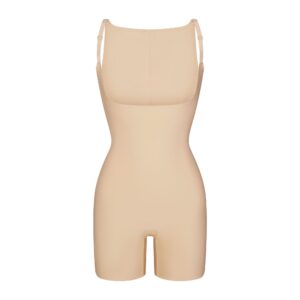 Home skims body core sculpt back smoothing open bust mid thigh bodysuit