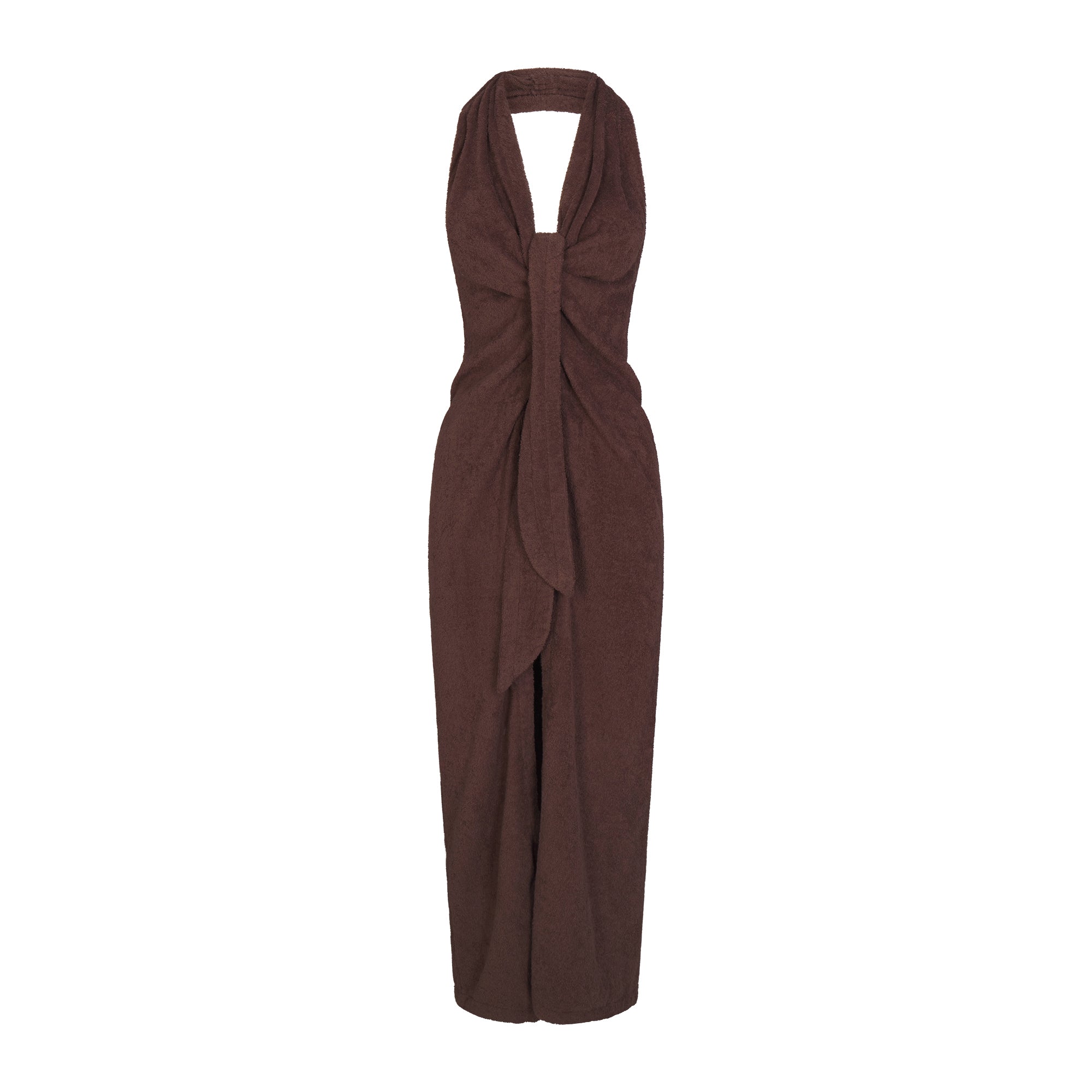 terry cover ups deep plunge halter wrap dress terry cover ups deep plunge halter wrap dress