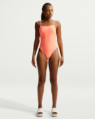 nike swim Женский цельный комбинезон с квадратным вырезом и рифленой текстурой nike swim Женский цельный комбинезон с квадратным вырезом и рифленой текстурой