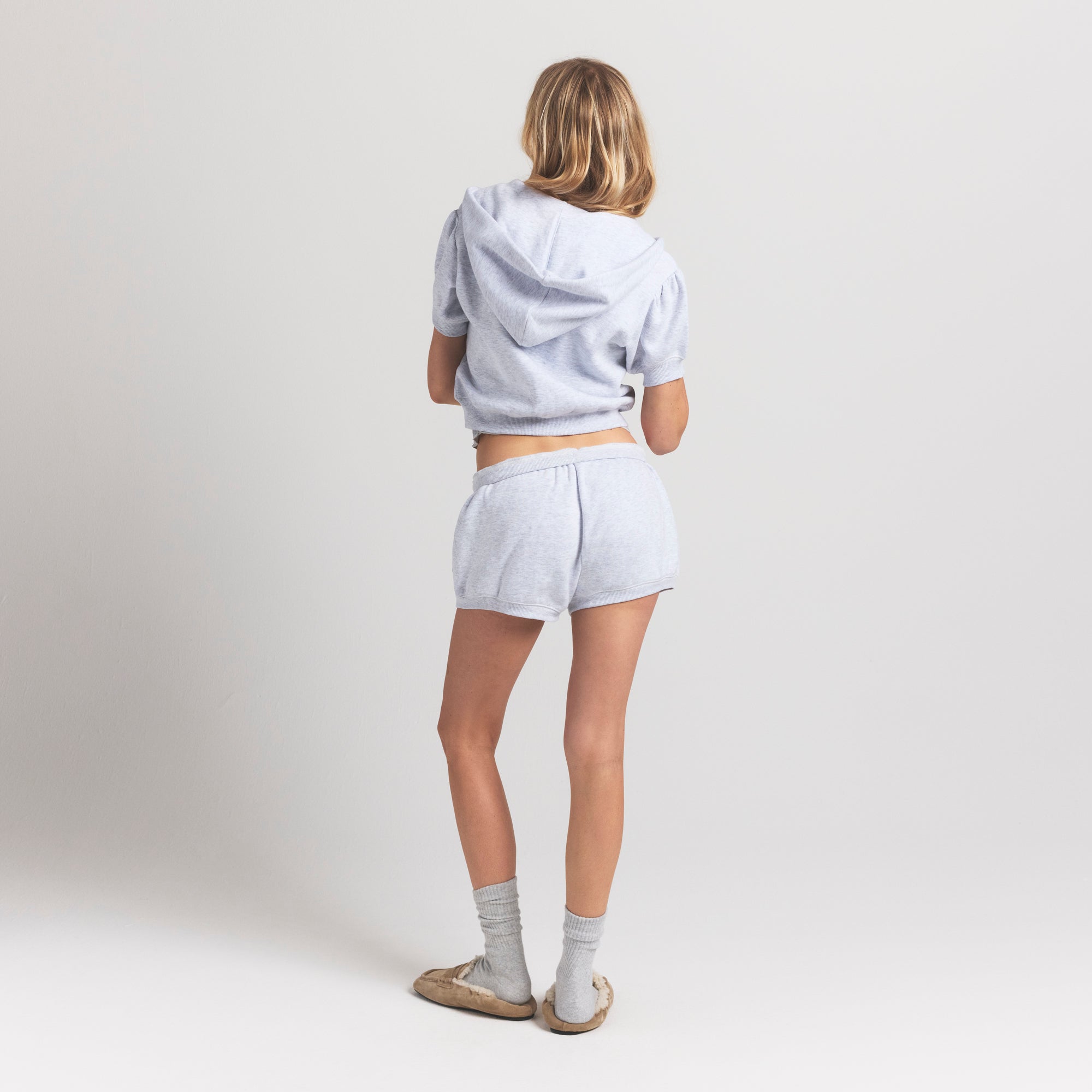 cotton fleece bubble sleeve cropped zip up cotton fleece bubble sleeve cropped zip up