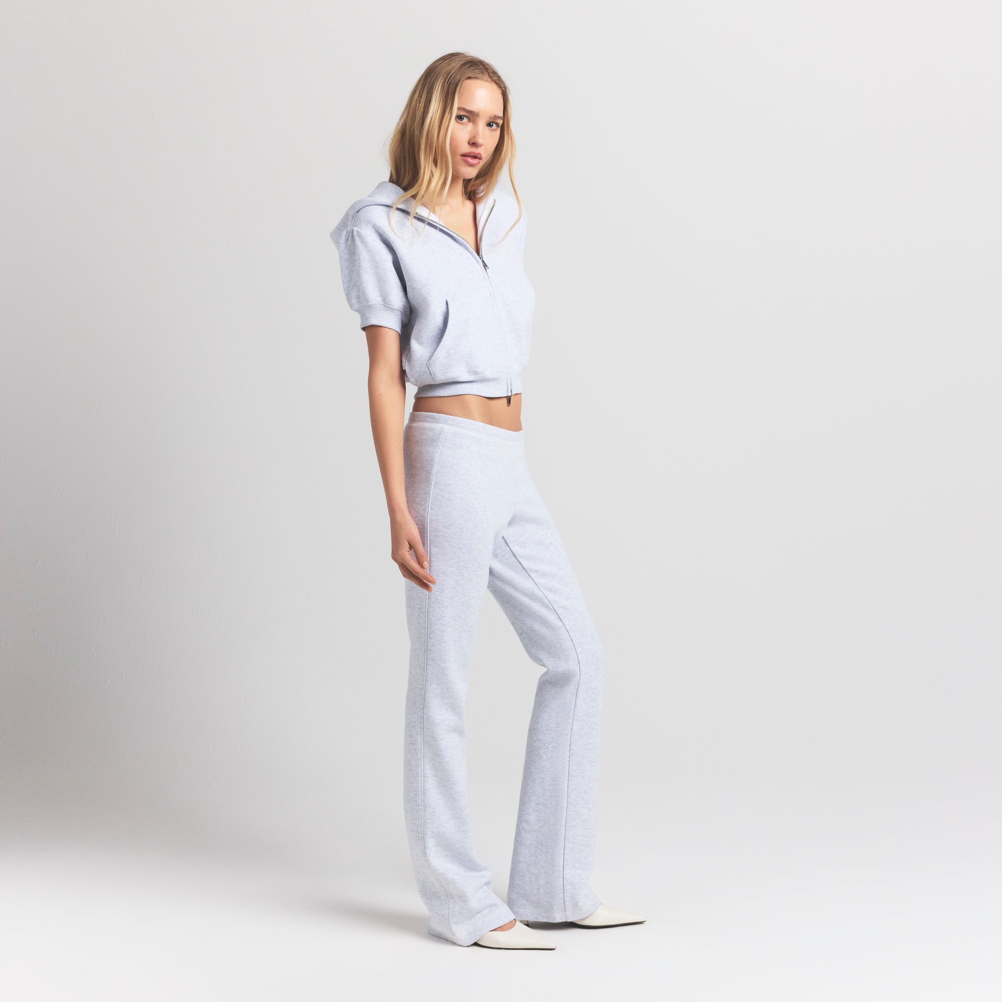 cotton fleece bubble sleeve cropped zip up cotton fleece bubble sleeve cropped zip up